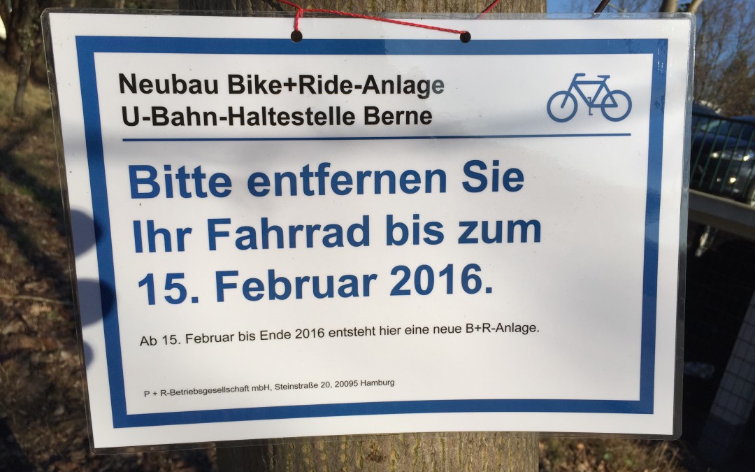 Anzahl der Fahrradstellplätze am U-Bahnhof Berne wird verdoppelt