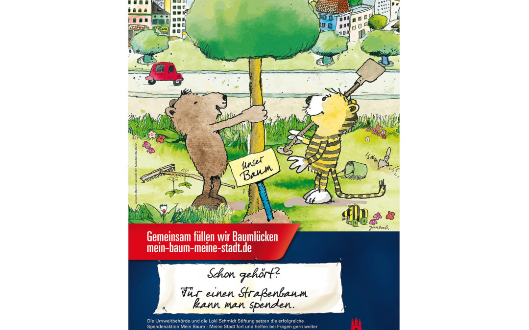 Janosch-Poster wirbt für Spendenaktion „Mein Baum – meine Stadt“