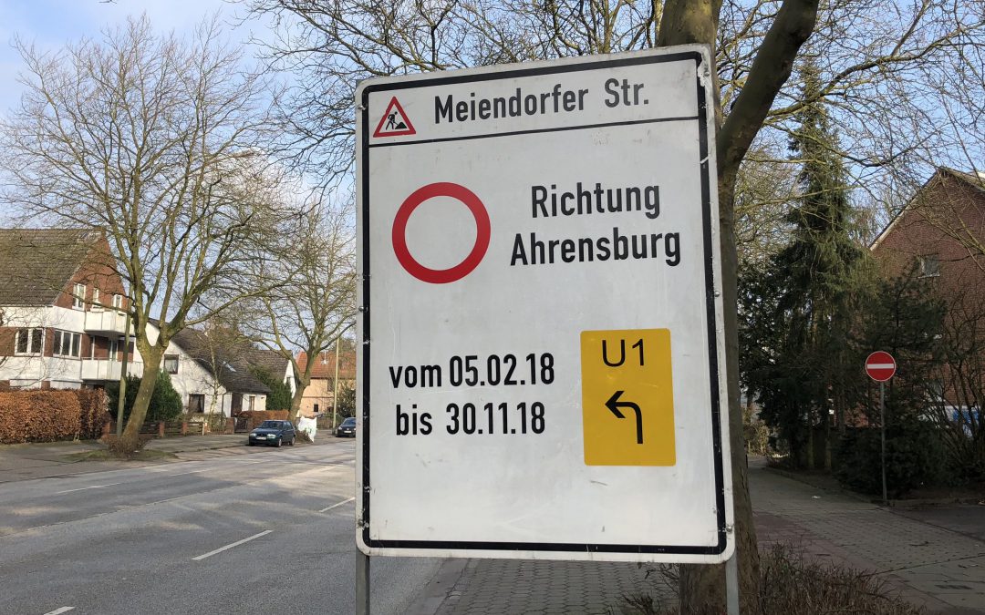 Die Bauarbeiten in der Meiendorfer Straße in Hamburg-Rahlstedt gehen am 5. Februar 2018 in die zweite Runde.